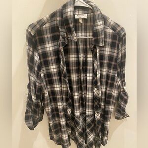 Black, Green, Cream Plaid Women’s Flannel 3/4 Sleeve